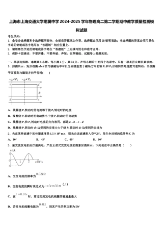 上海市上海交通大学附属中学2024-2025学年物理高二第二学期期中教学质量检测模拟试题含解析