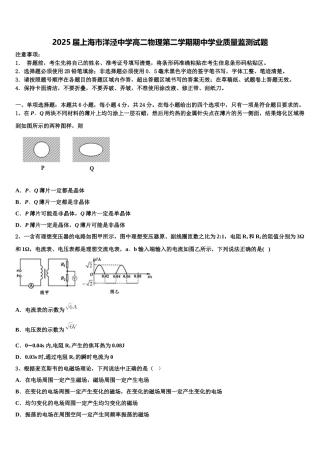 2025届上海市洋泾中学高二物理第二学期期中学业质量监测试题含解析