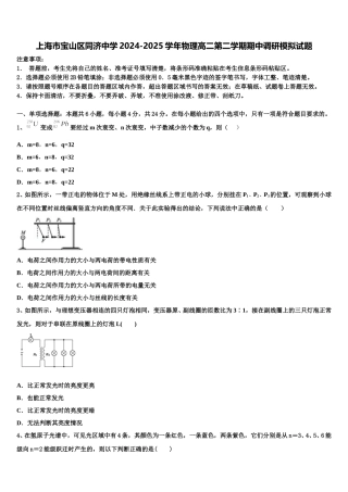 上海市宝山区同济中学2024-2025学年物理高二第二学期期中调研模拟试题含解析