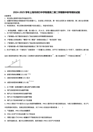 2024-2025学年上海市闵行中学物理高二第二学期期中联考模拟试题含解析
