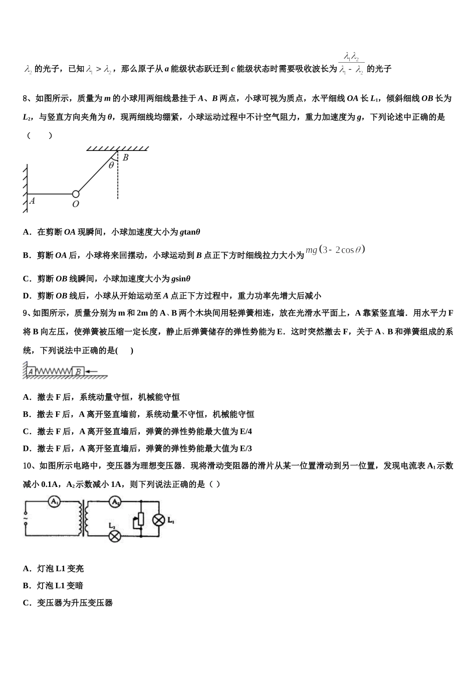 2024-2025学年上海市静安区上戏附中高二物理第二学期期中联考试题含解析_第3页