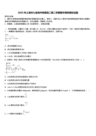 2025年上海市七宝高中物理高二第二学期期中调研模拟试题含解析
