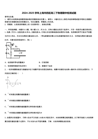2024-2025学年上海市四区高二下物理期中检测试题含解析