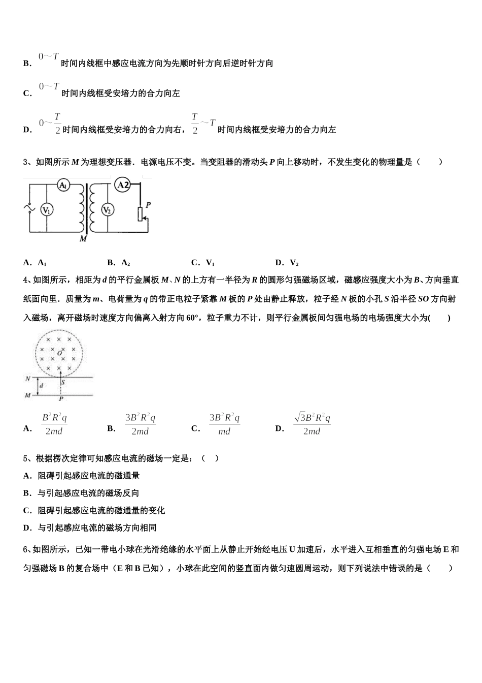 上海市华师大三附中2024-2025学年物理高二下期中学业水平测试试题含解析_第2页