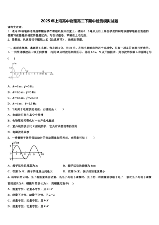 2025年上海高中物理高二下期中检测模拟试题含解析