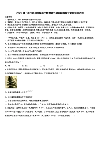 2025届上海市新川中学高二物理第二学期期中学业质量监测试题含解析