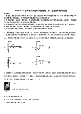 2024-2025学年上海洋泾中学物理高二第二学期期中统考试题含解析