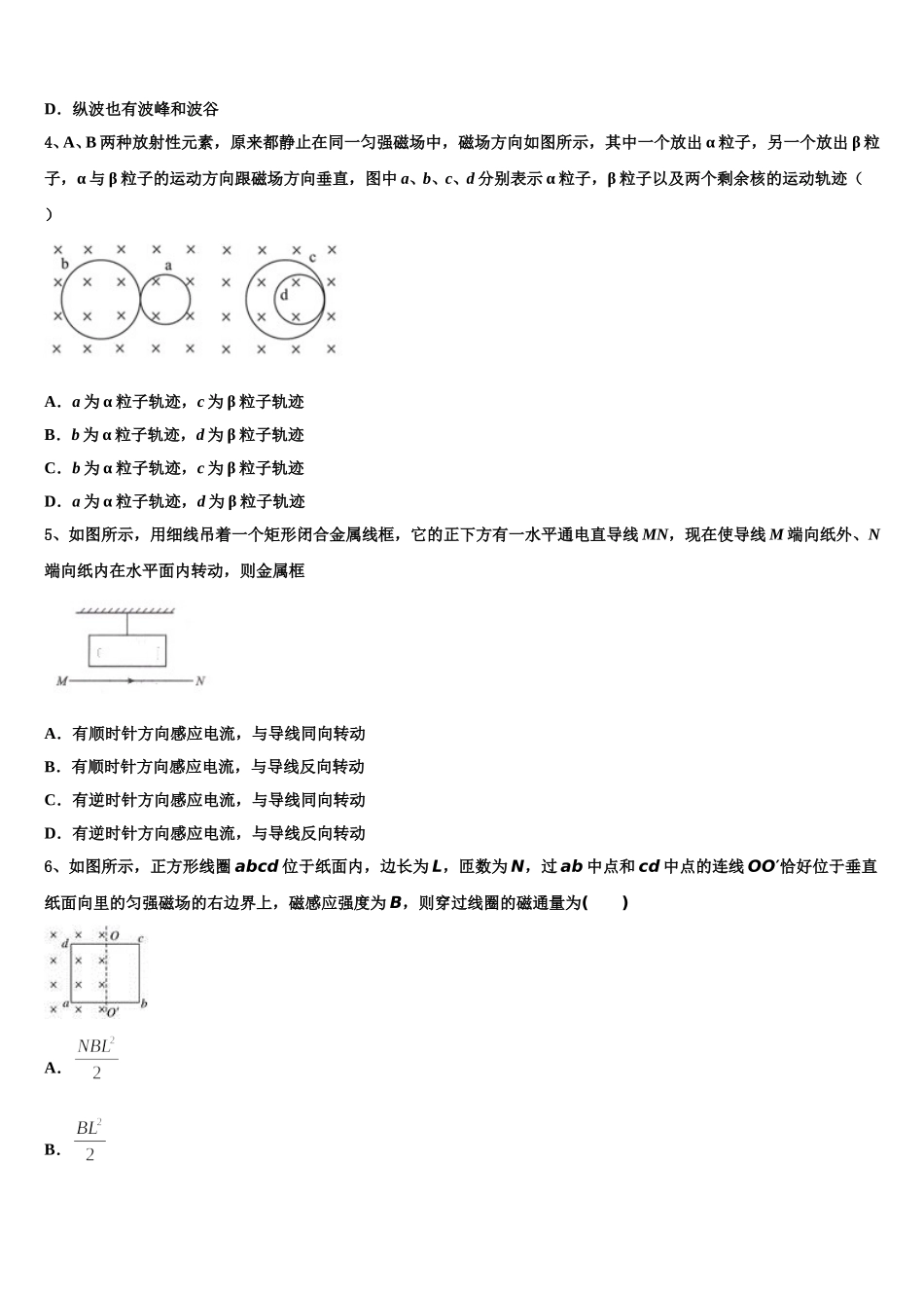 上海市华东师大二附中2024-2025学年物理高二下期中达标检测试题含解析_第2页