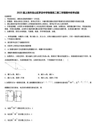 2025届上海市宝山区罗店中学物理高二第二学期期中统考试题含解析