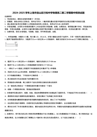 2024-2025学年上海市宝山区行知中学物理高二第二学期期中预测试题含解析
