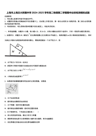 上海市上海交大附属中学2024-2025学年高二物理第二学期期中达标检测模拟试题含解析