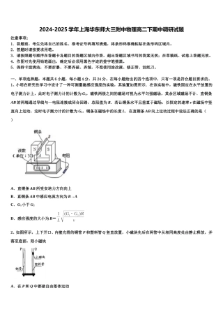 2024-2025学年上海华东师大三附中物理高二下期中调研试题含解析