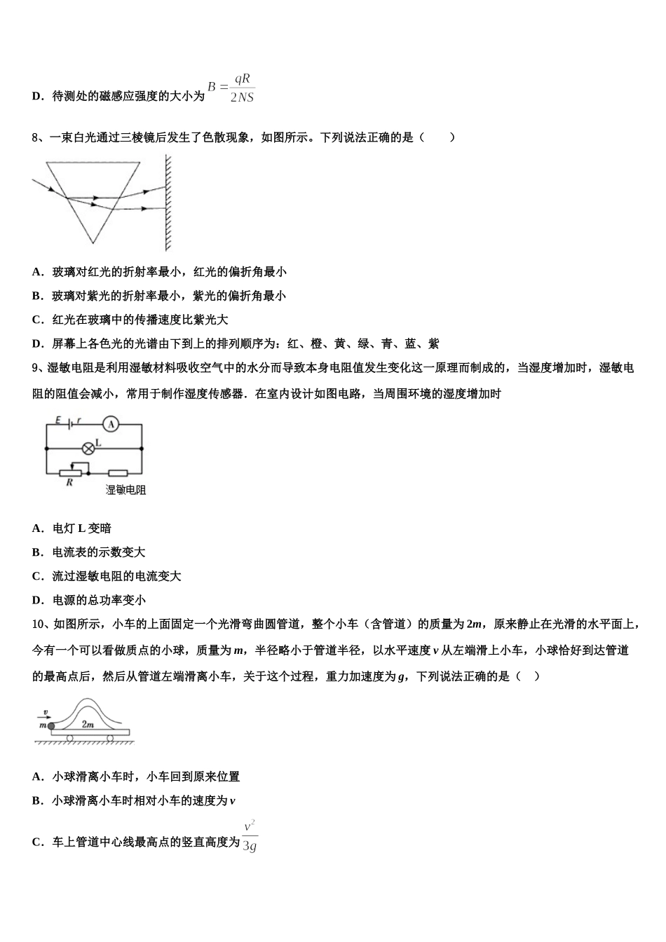 2024-2025学年上海市丰华中学物理高二第二学期期中统考模拟试题含解析_第3页