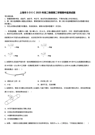 上海市ＳＯＥＣ2025年高二物理第二学期期中监测试题含解析