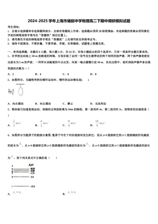 2024-2025学年上海市储能中学物理高二下期中调研模拟试题含解析