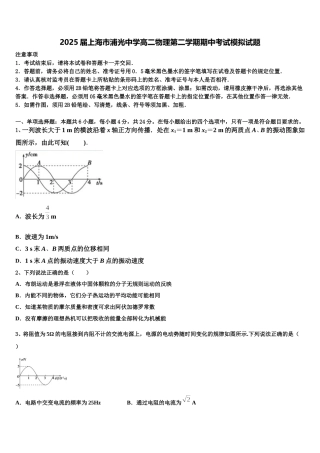 2025届上海市浦光中学高二物理第二学期期中考试模拟试题含解析