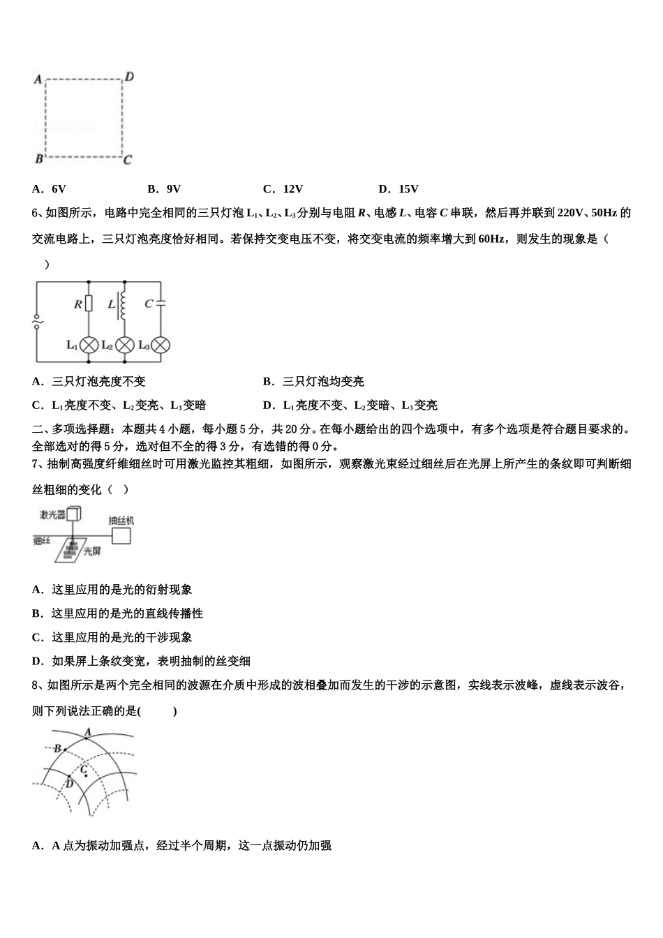 上海外国语大学附中2024-2025学年物理高二第二学期期中质量跟踪监视模拟试题含解析_第3页