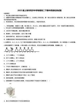 2025届上海市同济中学物理高二下期中质量检测试题含解析