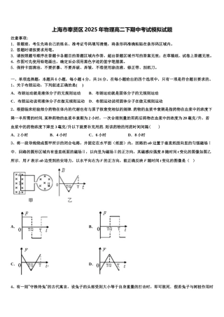 上海市奉贤区2025年物理高二下期中考试模拟试题含解析
