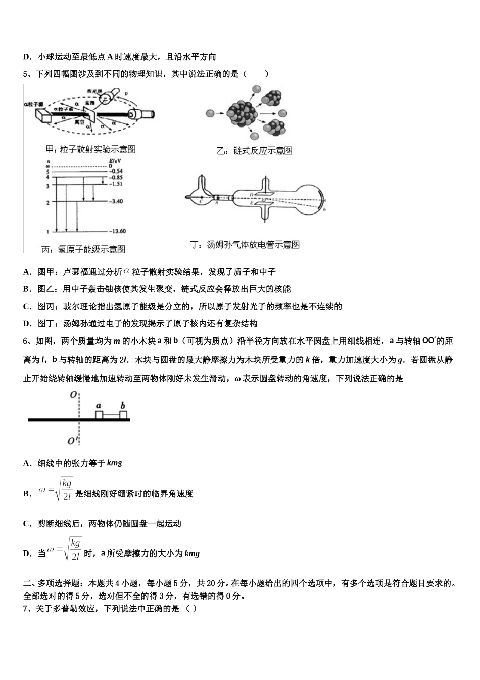 2024-2025学年上海市第四中学高二物理第二学期期中考试试题含解析_第2页