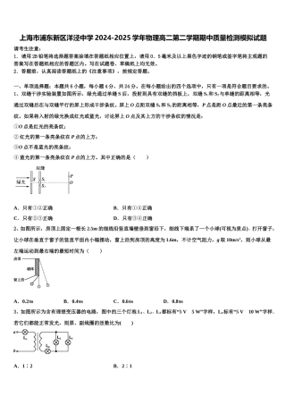 上海市浦东新区洋泾中学2024-2025学年物理高二第二学期期中质量检测模拟试题含解析