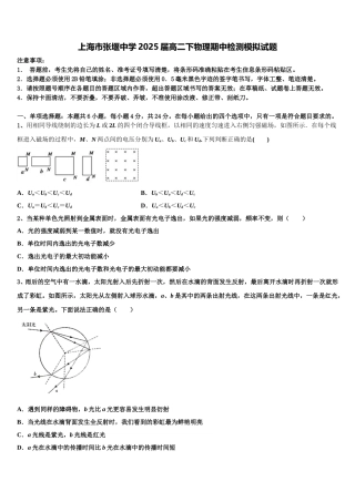 上海市张堰中学2025届高二下物理期中检测模拟试题含解析