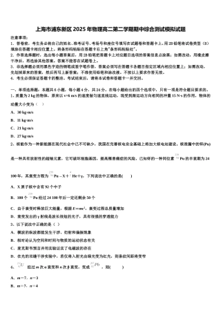 上海市浦东新区2025年物理高二第二学期期中综合测试模拟试题含解析