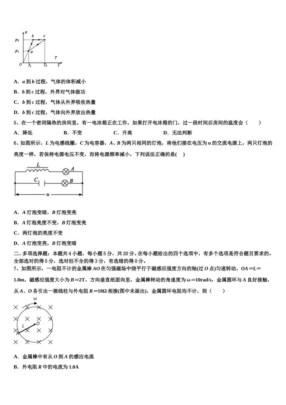 2024-2025学年上海市华师大二附中高二物理第二学期期中调研模拟试题含解析_第2页
