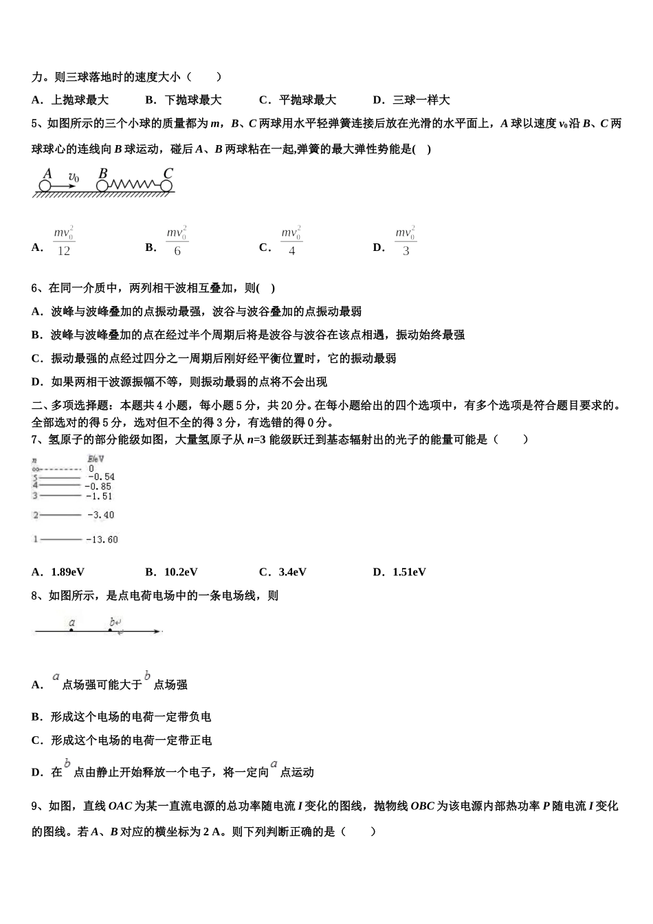 2025年上海市度嘉定区高二物理第二学期期中达标检测试题含解析_第2页