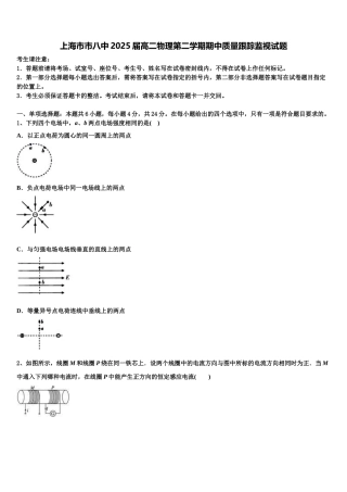 上海市市八中2025届高二物理第二学期期中质量跟踪监视试题含解析