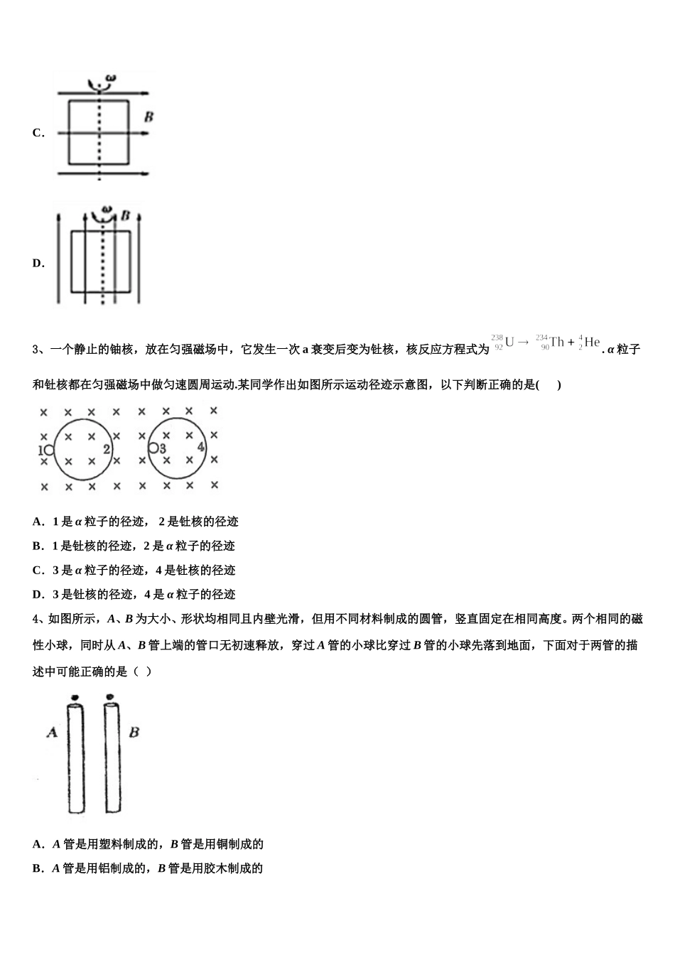 四川省彭州市彭州中学2024-2025学年高二下物理期中学业水平测试试题含解析_第2页