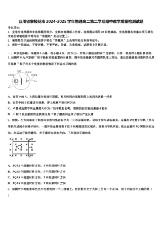 四川省攀枝花市2024-2025学年物理高二第二学期期中教学质量检测试题含解析