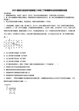 2025届四川省自贡市富顺县二中高二下物理期中达标检测模拟试题含解析