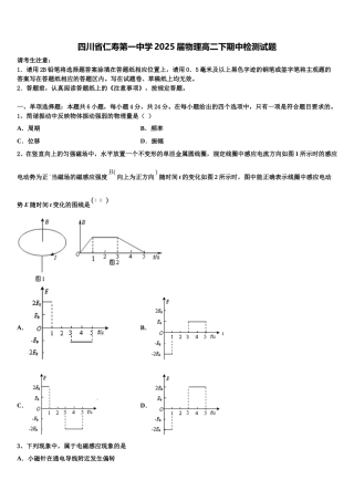 四川省仁寿第一中学2025届物理高二下期中检测试题含解析