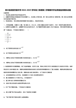 四川省武胜烈面中学2024-2025学年高二物理第二学期期中学业质量监测模拟试题含解析