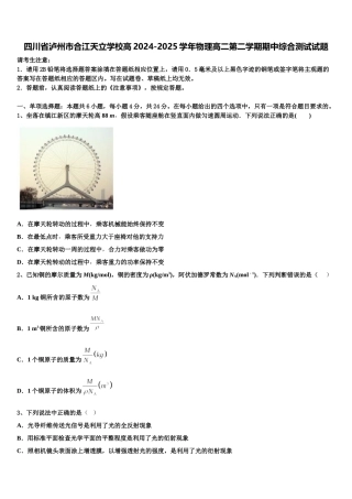 四川省泸州市合江天立学校高2024-2025学年物理高二第二学期期中综合测试试题含解析
