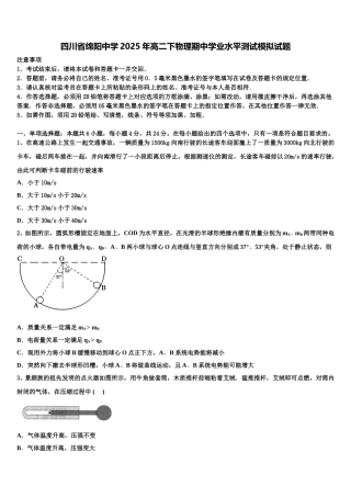四川省绵阳中学2025年高二下物理期中学业水平测试模拟试题含解析