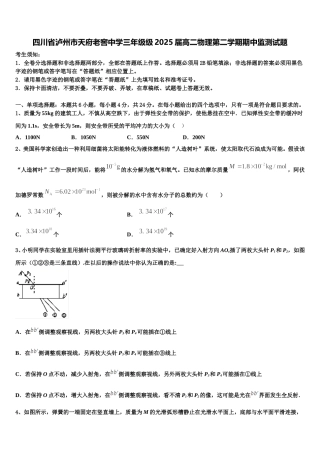 四川省泸州市天府老窖中学三年级级2025届高二物理第二学期期中监测试题含解析