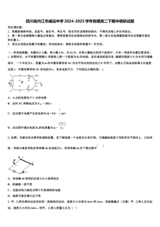 四川省内江市威远中学2024-2025学年物理高二下期中调研试题含解析