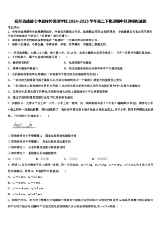 四川省成都七中嘉祥外国语学校2024-2025学年高二下物理期中经典模拟试题含解析