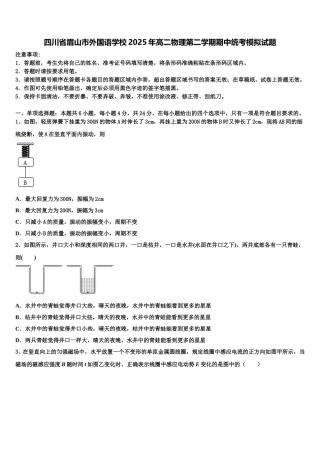 四川省眉山市外国语学校2025年高二物理第二学期期中统考模拟试题含解析