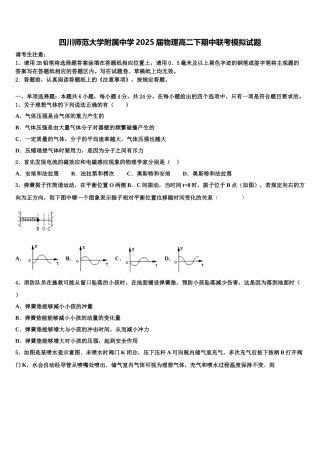 四川师范大学附属中学2025届物理高二下期中联考模拟试题含解析