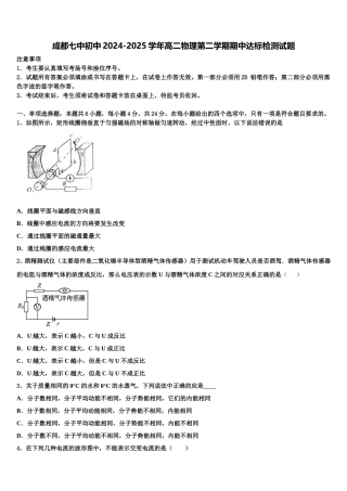 成都七中初中2024-2025学年高二物理第二学期期中达标检测试题含解析