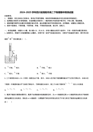 2024-2025学年四川省简阳市高二下物理期中预测试题含解析