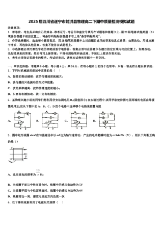 2025届四川省遂宁市射洪县物理高二下期中质量检测模拟试题含解析