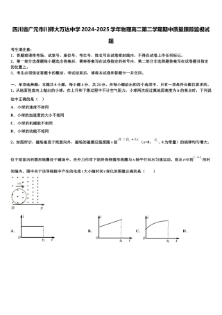 四川省广元市川师大万达中学2024-2025学年物理高二第二学期期中质量跟踪监视试题含解析