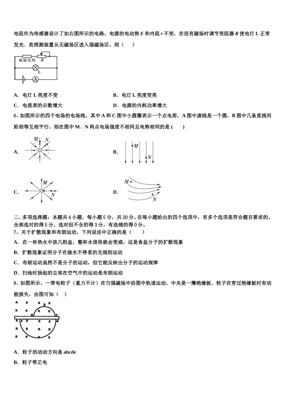四川省仁寿县第二中学2025届物理高二第二学期期中复习检测试题含解析_第2页
