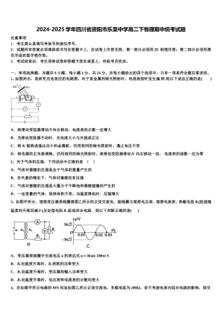 2024-2025学年四川省资阳市乐至中学高二下物理期中统考试题含解析