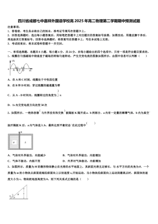 四川省成都七中嘉祥外国语学校高2025年高二物理第二学期期中预测试题含解析