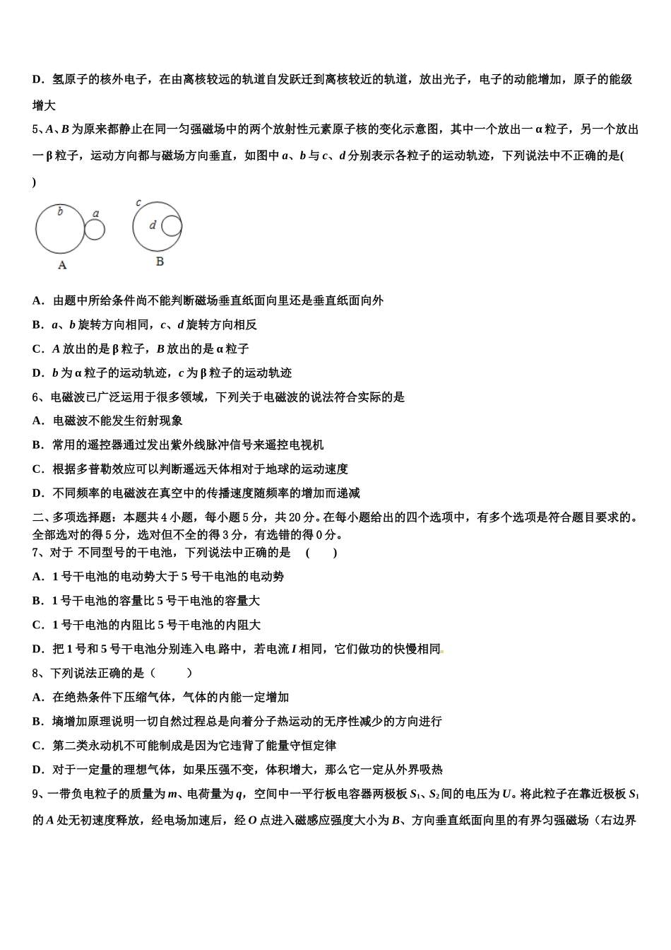 2024-2025学年四川省乐山一中高二下物理期中达标检测试题含解析_第2页